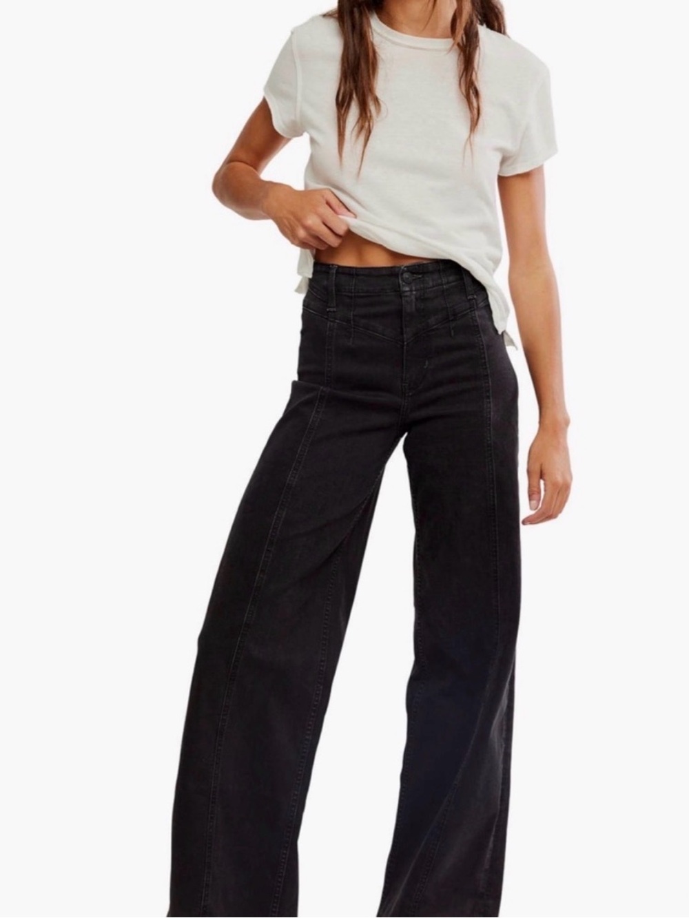 Free People Black High-Rise Wide Leg Jeans